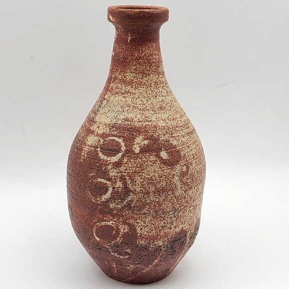 Signed Earthenware Studio Art Pottery Primitive Abstract Folk Art Bud Vase 7.5" - Picture 3 of 10